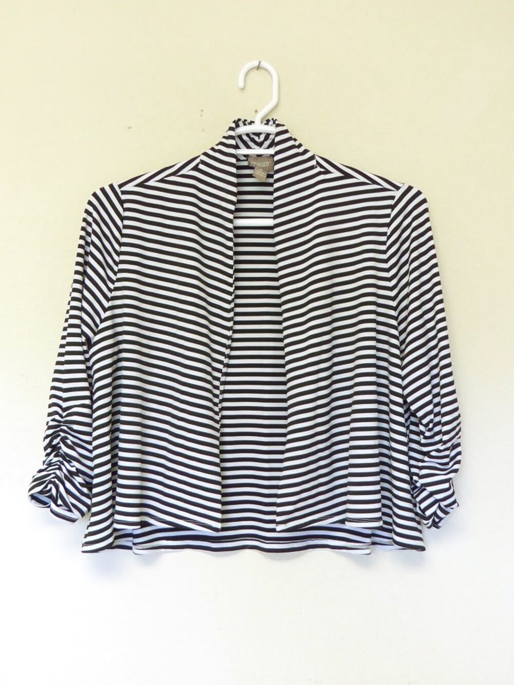 Chico's black and white striped open cardigan 3/4 sleeves size 2 / large